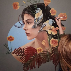 Golden flowers mural painting pintura mural Selina Florencia Burton Bariloche Argentina pintura muralista _